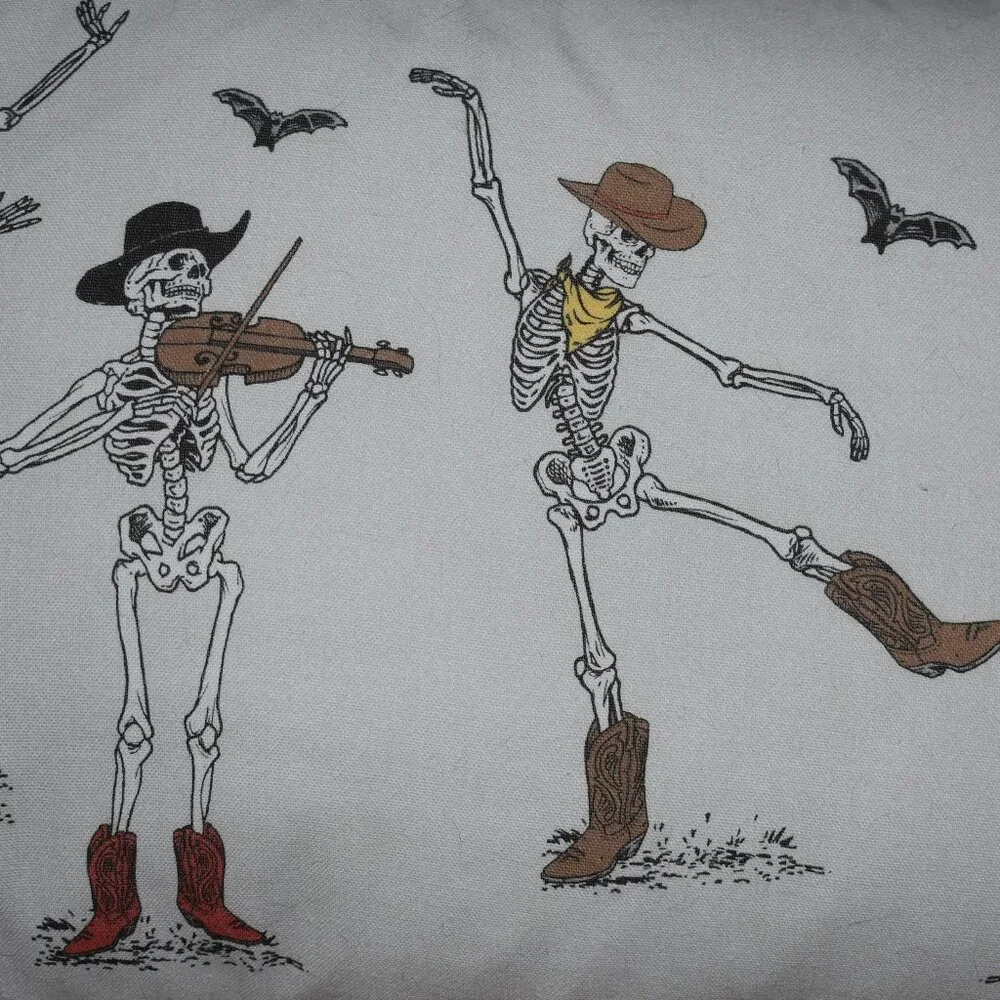 Cynthia Rowley Western Country Farmhouse Cowboy Skeleton Bats Halloween Pillow